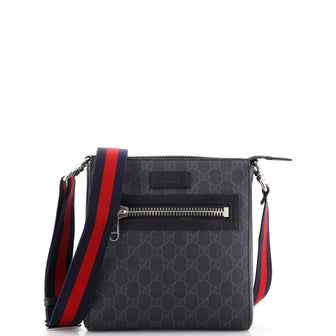 Gucci Web Strap Front Zip Messenger Bag GG Coated Canvas Small