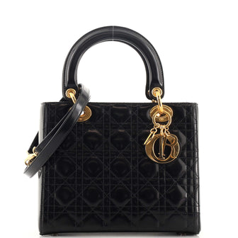 Christian Dior Vintage Lady Dior Bag Cannage Quilt Patent Medium