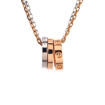 Cartier Love 3 Ring Pendant Necklace 18K Rose Gold and 18K White Gold with 6 Diamonds