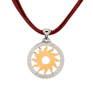 Bvlgari Tondo Sun Pendant Necklace Stainless Steel with 18K Yellow Gold and Cord