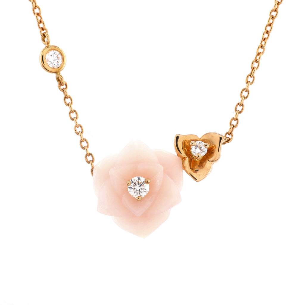 Piaget Rose Pendant With 18k Gold Chain , Women'S Piaget Diamond Necklace