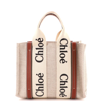 Chloe Woody Tote Canvas with Leather Small