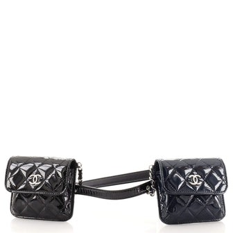 Chanel CC Double Chain Waist Bag Quilted Patent Mini