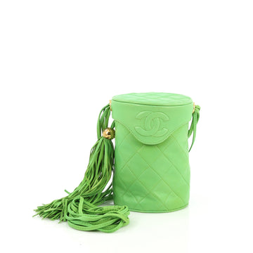 Chanel Vintage Tassel Box Bag Quilted Leather XS Green