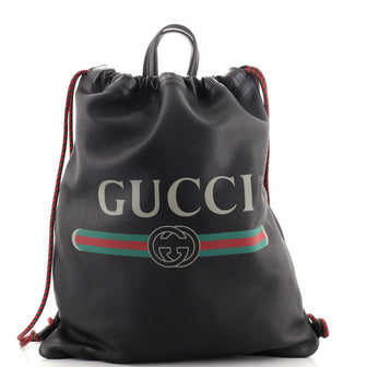 Gucci Logo Drawstring Backpack Printed Leather Large