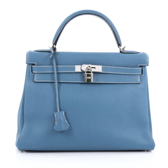 Hermes Kelly Handbag Blue Clemence with Palladium 1843801