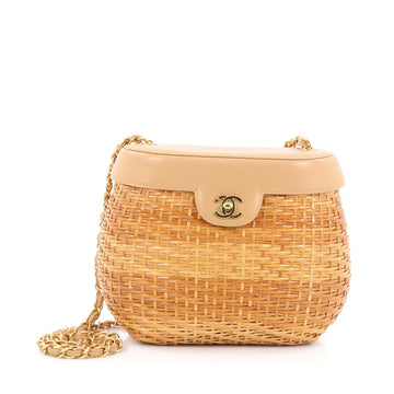 Chanel Vintage Basket Bag Wicker and Leather Small Brown 1844401