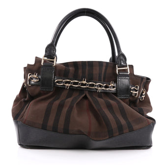 Burberry Barbed Wire Satchel Smoked Check Canvas with Leather Medium Brown 1844402
