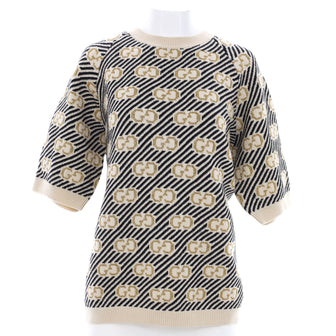 Gucci Women's Short Sleeve Crewneck Sweater GG Wool, Mixed Fibers and Polyamide
