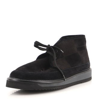 Louis Vuitton Men's Nigo Cosy Lace Up Ankle Boots Giant Damier Suede with Fur