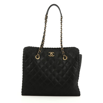 Chanel Whipstitch Tote Quilted Velvet Calfskin Medium Black 1845601