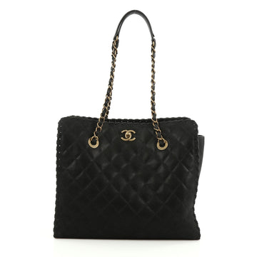 Chanel Whipstitch Tote Quilted Velvet Calfskin Medium Black 1845601