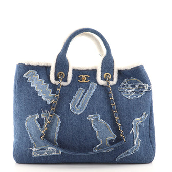 Chanel Egyptian Hieroglyph Tote Denim and Shearling