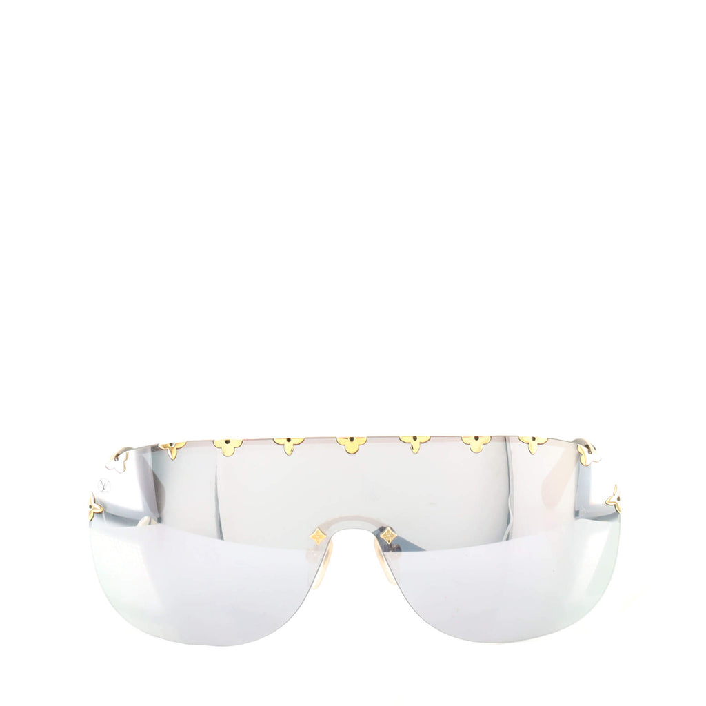 Louis Vuitton Purple & Gold Metal Studded Rimless Shield Sunglasses