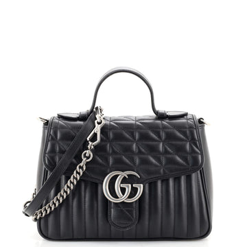 Gucci GG Marmont Top Handle Flap Bag Mixed Matelasse Leather Small