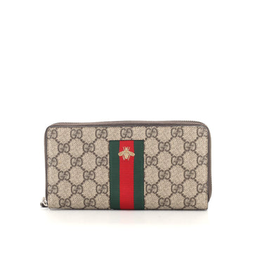 Gucci Bee Web Zip Around Wallet GG Coated Canvas