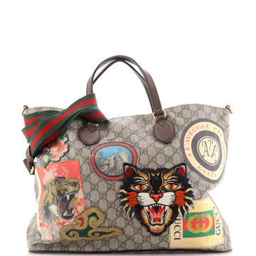 Gucci Courrier Convertible Soft Open Tote GG Coated Canvas with Applique Large