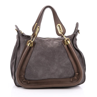 Chloe Paraty Top Handle Bag Suede Medium Gray 1847601