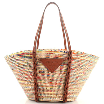 Prada Basket Tote Woven Raffia with Leather Medium