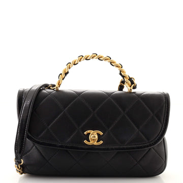 Chanel CC Links Top Handle Flap Bag Quilted Crumpled Lambskin Small