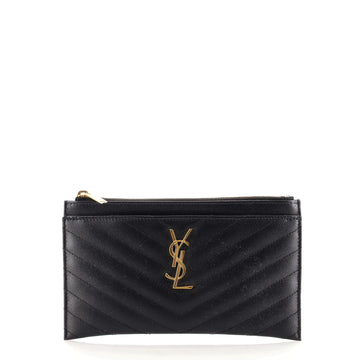 Saint Laurent Classic Monogram Zip Bill Pouch Matelasse Chevron Leather Medium