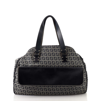 Fendi Vintage Front Pocket Dome Zip Satchel Zucchino Canvas Large