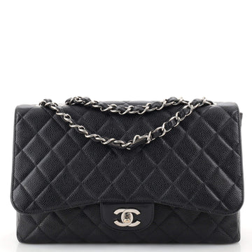 Chanel Vintage Classic Single Flap Bag Quilted Caviar Jumbo