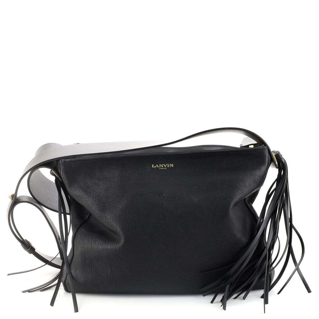Lanvin Tribale Fringe Shoulder Bag Leather Black 1849101