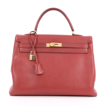 Hermes Kelly Handbag Red Ardennes with Gold Hardware 35 Red 1849501