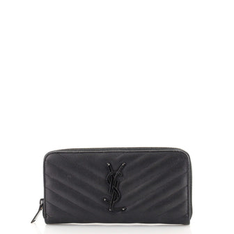 Saint Laurent Classic Monogram Zip Around Wallet Matelasse Chevron Leather