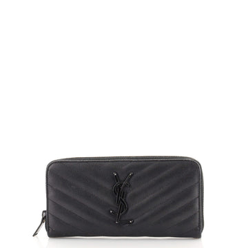 Saint Laurent Classic Monogram Zip Around Wallet Matelasse Chevron Leather