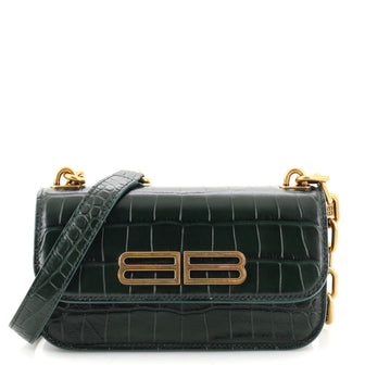 Balenciaga Gossip Flap Bag Crocodile Embossed Leather XS