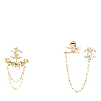 Chanel CC Chain Ear Jacket and Cuff Earrings Metal with Crystals