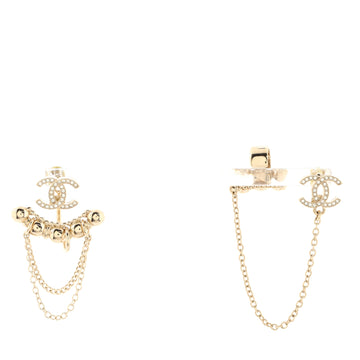 Chanel CC Chain Ear Jacket and Cuff Earrings Metal with Crystals