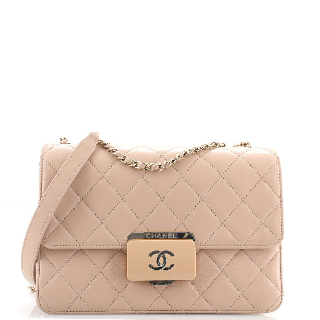 Chanel Beige Quilted Leather Mini Beauty Lock Flap Bag Chanel
