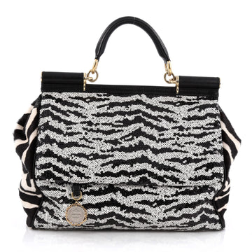 Dolce & Gabbana Soft Miss Sicily Handbag Sequins Large Black