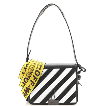 Off White Binder Clip Flap Bag Striped Leather Small