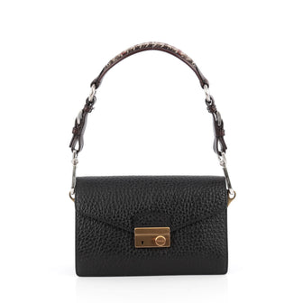 Prada Sound Bag Pebbled Leather with Tweed Small Black 1851601
