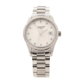 Longines Conquest Classic Quartz Watch Stainless Steel with Diamond Markers and Mother of Pearl 34
