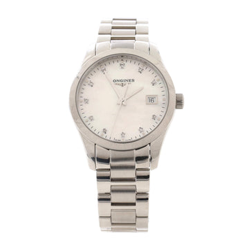 Longines Conquest Classic Quartz Watch Stainless Steel with Diamond Markers and Mother of Pearl 34