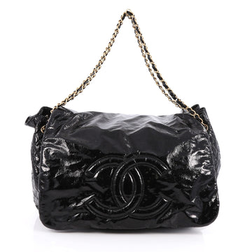 Chanel Rock and Chain Flap Bag Patent XL Black 