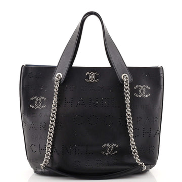 Chanel Logo Eyelets Shopping Tote Perforated Calfskin Small