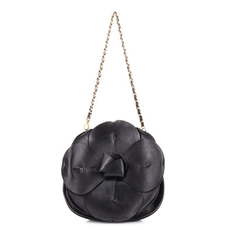 Chanel Vintage Camellia Round Evening Bag Lambskin and Satin