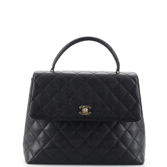 Chanel Vintage Classic Top Handle Flap Bag Quilted Caviar Jumbo