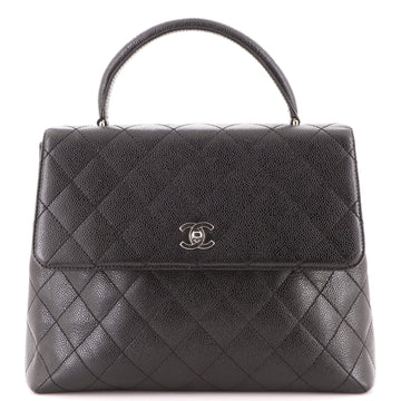 Chanel Vintage Classic Top Handle Flap Bag Quilted Caviar Jumbo