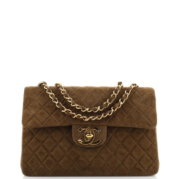 Chanel Vintage Classic Single Flap Bag Quilted Suede Maxi