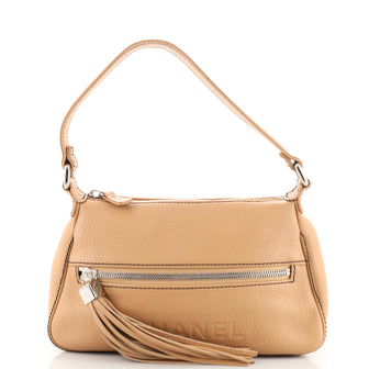 Chanel Lax Front Zip Bag Pebbled Leather Small