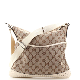 Gucci Zip Messenger Bag GG Canvas with Perforated Leather Medium