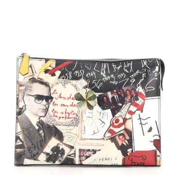 Fendi Karl Zip Clutch Printed Leather