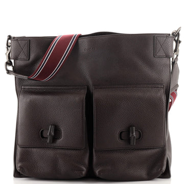 Gucci Double Pocket Bamboo Messenger Bag Leather Large